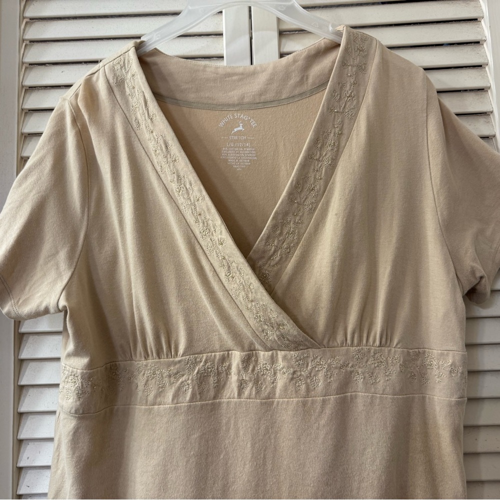 White Stag Tan V-Neck Embroidered Tee